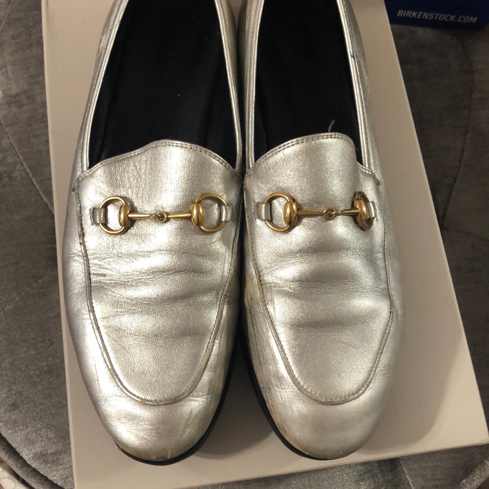 Gucci silver metallic loafers